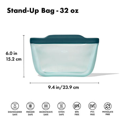 Silicone Reusable Bag - Stand-Up Quart (32 oz) - Lagoon - US 0537